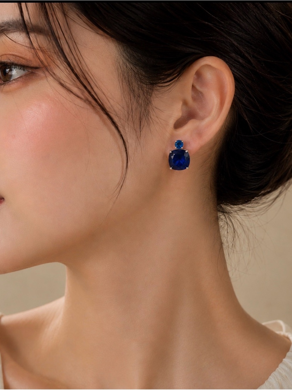 Large Sapphire Blue Cushion Cut Crystal Earrings